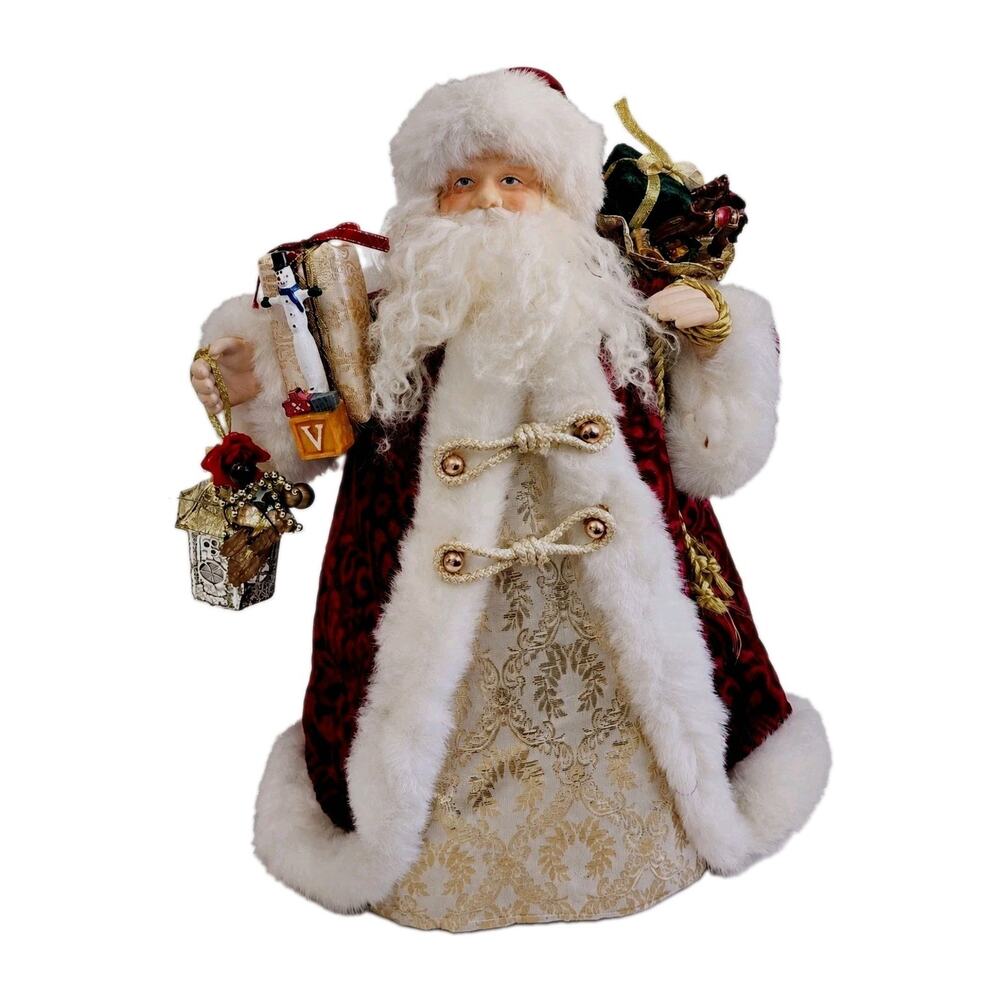 Old World Santa VNG Christmas Tree Topper Centerpiece Burgundy Faux Fur 1990s